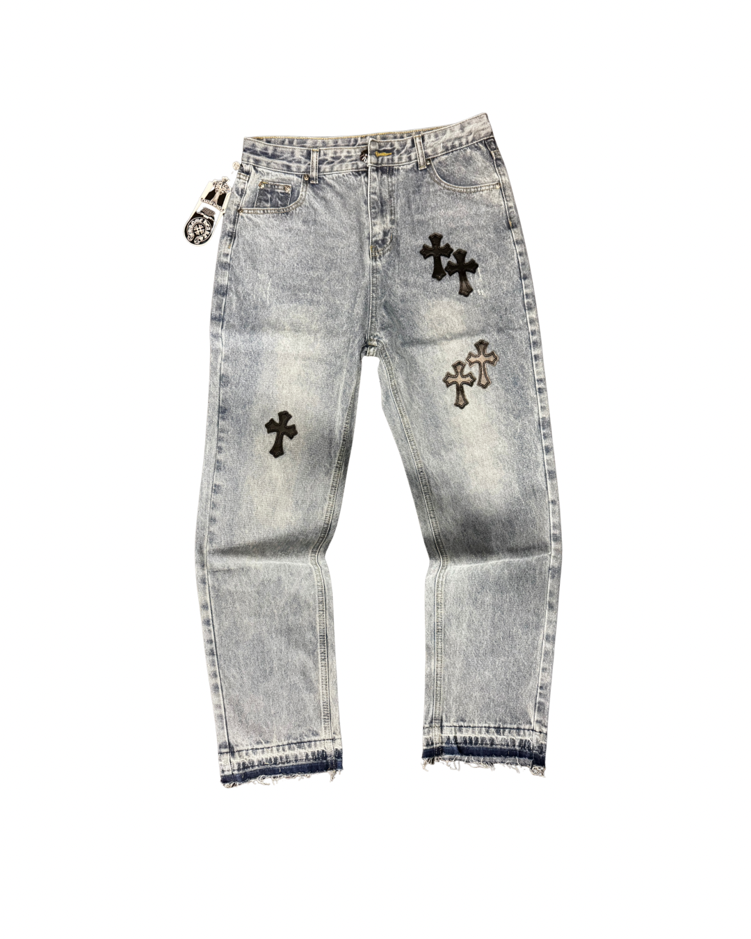 CHROMEHEART JEAN - blue/black patch distressed