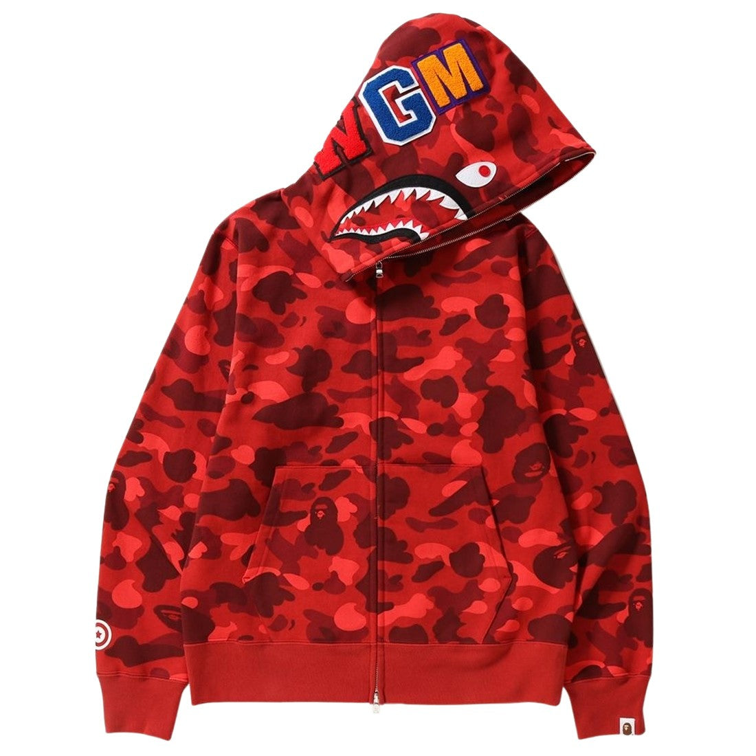 A BATHING APE MEN COLOR CAMO SHARK FULL ZIP HOODIE (RED)